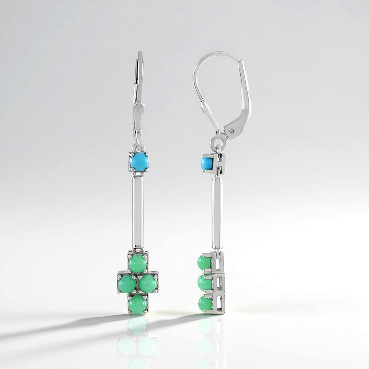 Cavill - 925 Zilver Gerhodineerd Oorbellen - Sleeping Beauty Turkoois & Chrysopraas Cabochon 1,35 ct - Luxe Ronde Haaksluiting