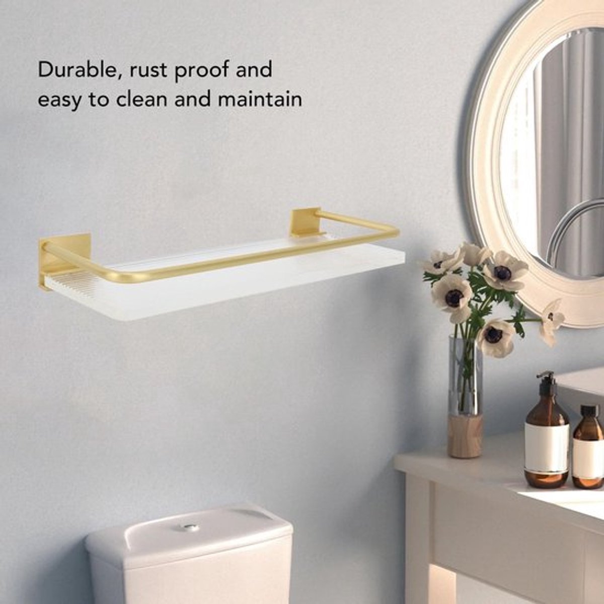 Badkameropbergrek wandgemonteerd - 30 cm plank - ruimte-aluminium - ruimtebesparend - multifunctioneel - gemakkelijk te onderhouden - wandrek