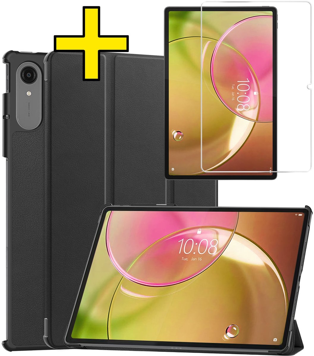 Hoes - Geschikt voor Lenovo Idea Tab Pro Gen 2 - Met Screenprotector - Trifold Bookcase - Hard Cover - Hardcover Book Case - Tablet Hoesje - Donkerblauw