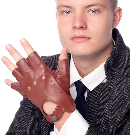 Fietshandschoenen - Korte handschoenen - Halve handschoenen - Handschoenen - Schapenvacht - Maat M, Unisex - Geschikt voor avondfeesten, hiphop, optredens, cosplay, autorijden, fietsen, buitenactiviteiten en andere gelegenheden - Bruin — afbeelding 3