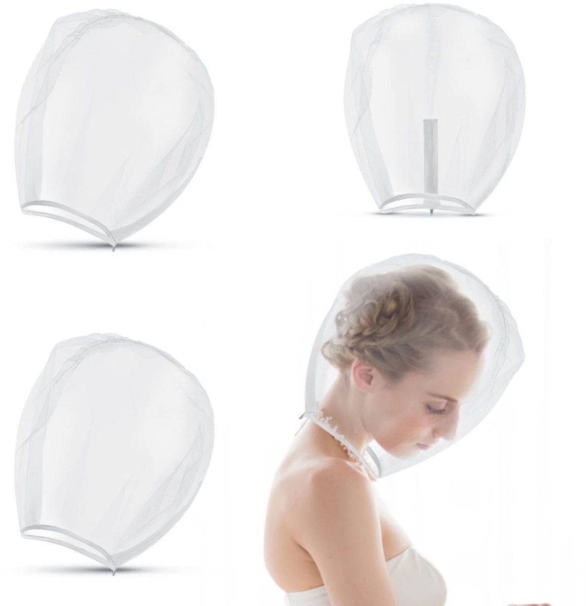 Daity 3-delige set – Beschermkap voor make-up – Gemaakt van lichtgewicht, ademende nylon chiffon – Beschermt kapsels en make-up – Geschikt voor schoonheidsbehandelingen, bruiloften en andere gelegenheden.