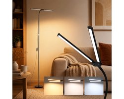 Lapamax LED Vloerlamp met Dubbele Lampkop - Dimbare Leeslamp met 3 Kleurtemperaturen - Flexibele Zwanenhals en Verstelbare Hoogte - Zwart