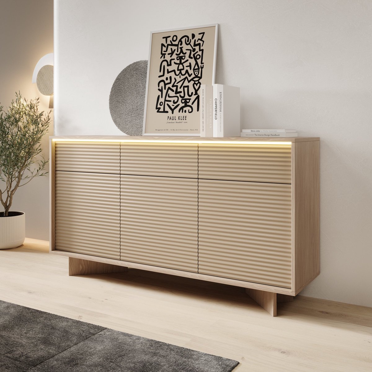 Meubella - Selvio - Dressoir - Cappuccino / Eikenpatroon - 154x40x84 cm