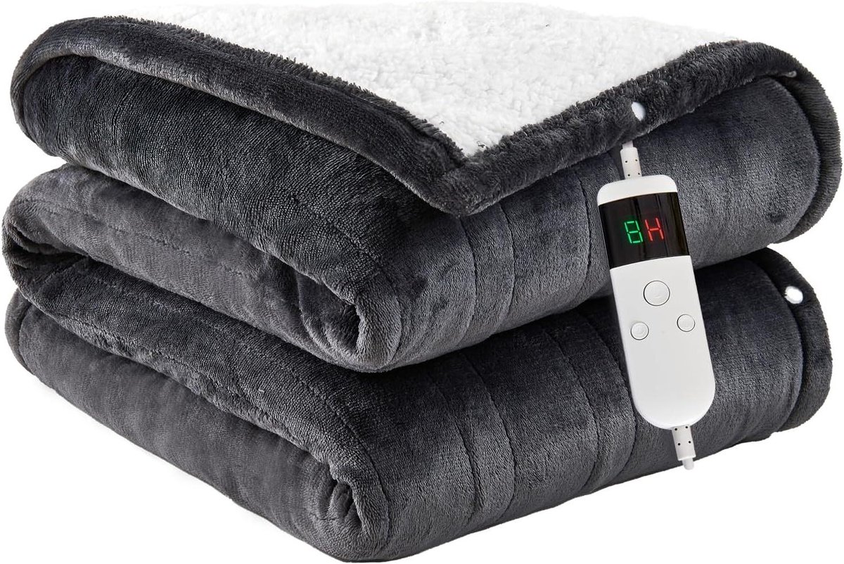 Elektrische Deken - Verwarmde Plaid - Comfort Verwarmen - Automatische Uitschakeling - 130 x 180 cm - Donkergrijs