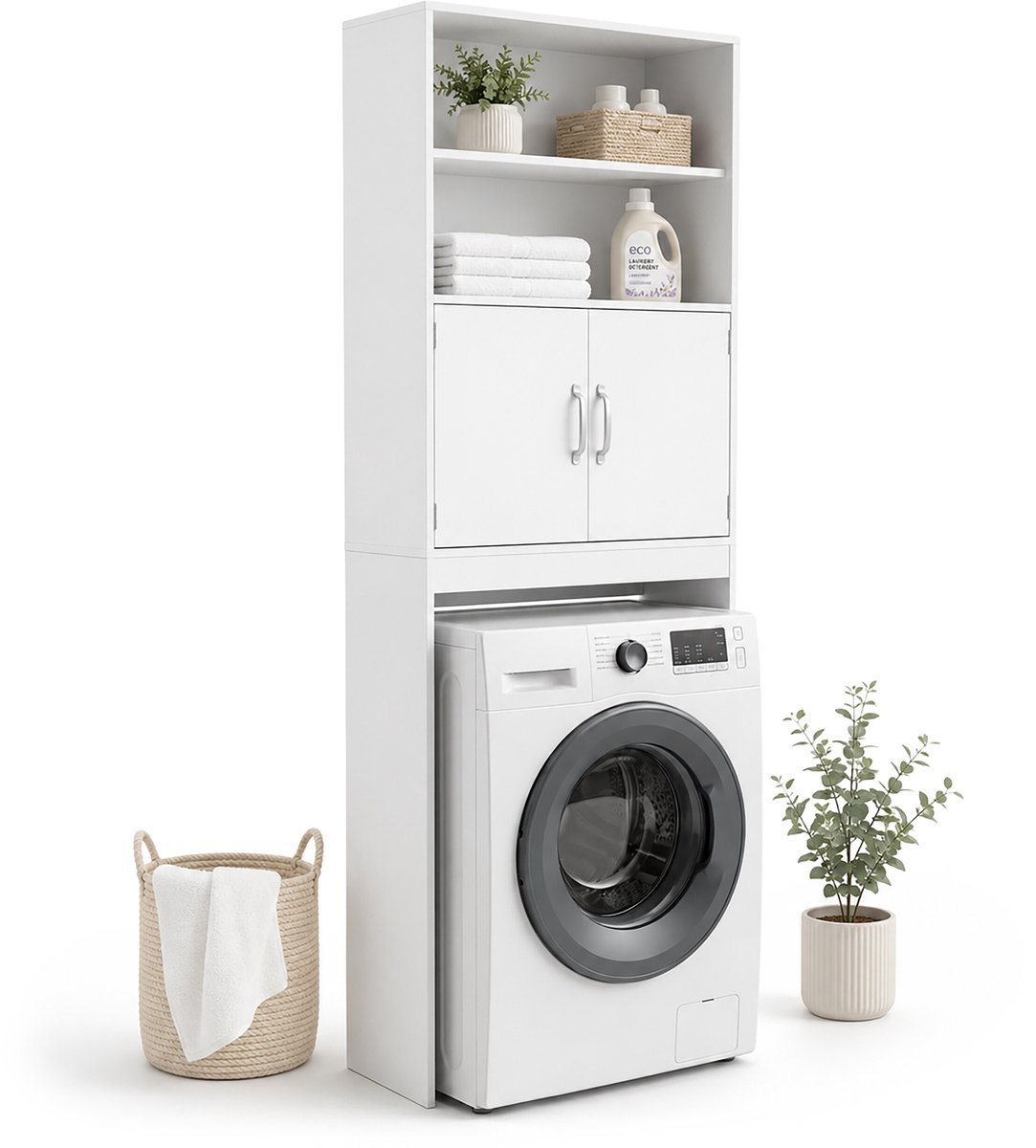 Wasmachinekast - wit - 63x185x20 cm - met opbergruimte