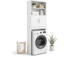 Wasmachinekast - wit - 63x185x20 cm - met opbergruimte