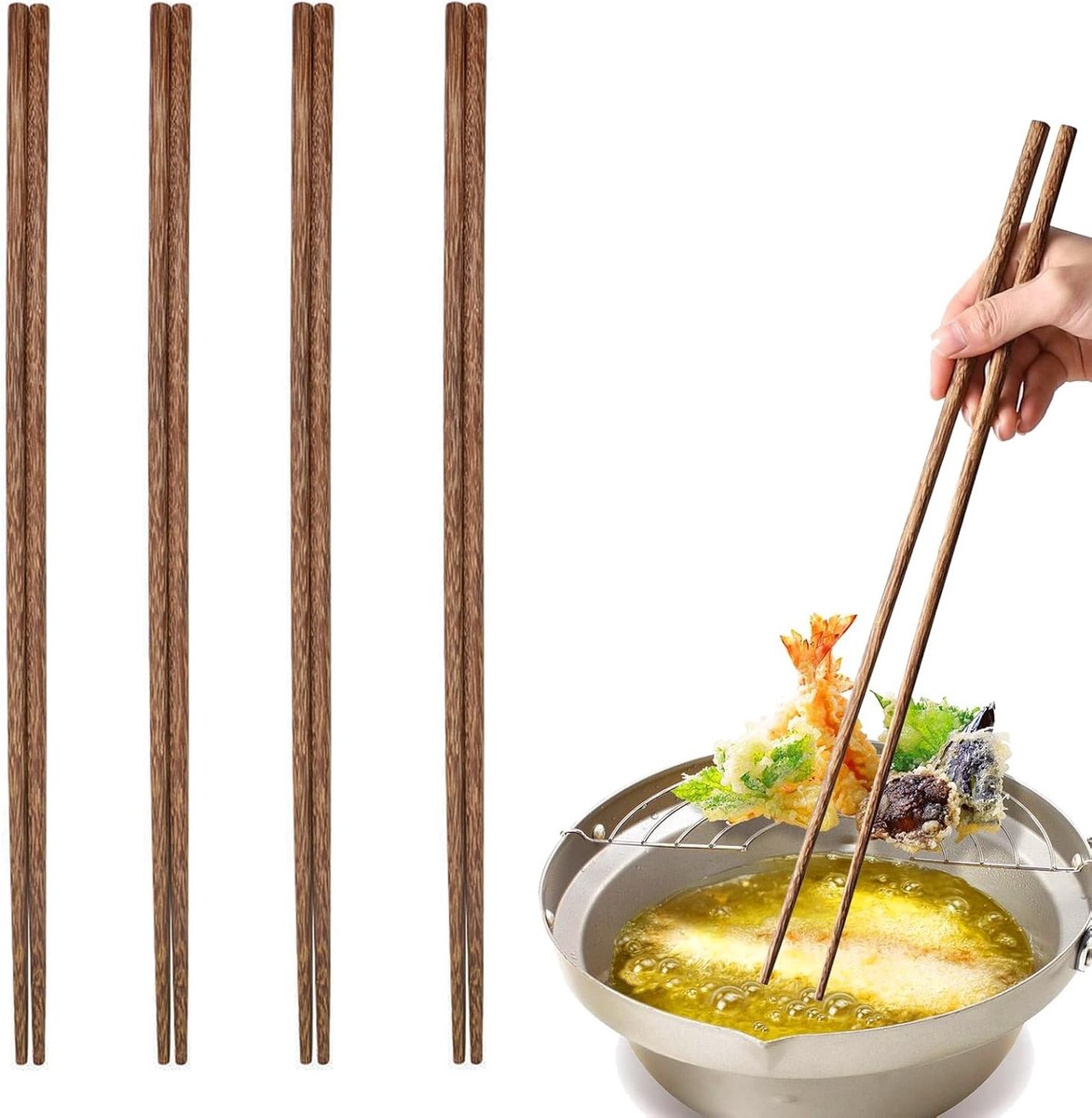 Lange Houten Eetstokjes van 38 cm voor Koken, Noodles en Hot Pot - 4 Paar Eetstokjes voor Gezellig Dineren