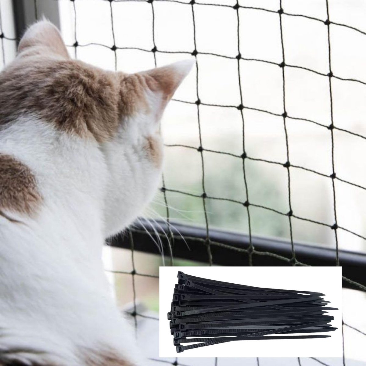 SnelShoppen - Kattennet voor Balkon en Ramen 6 x 3 m, Balkonnet voor Katten zonder Boren, Sterk Nylon Kattenbeschermingsnet voor Buitengebruik