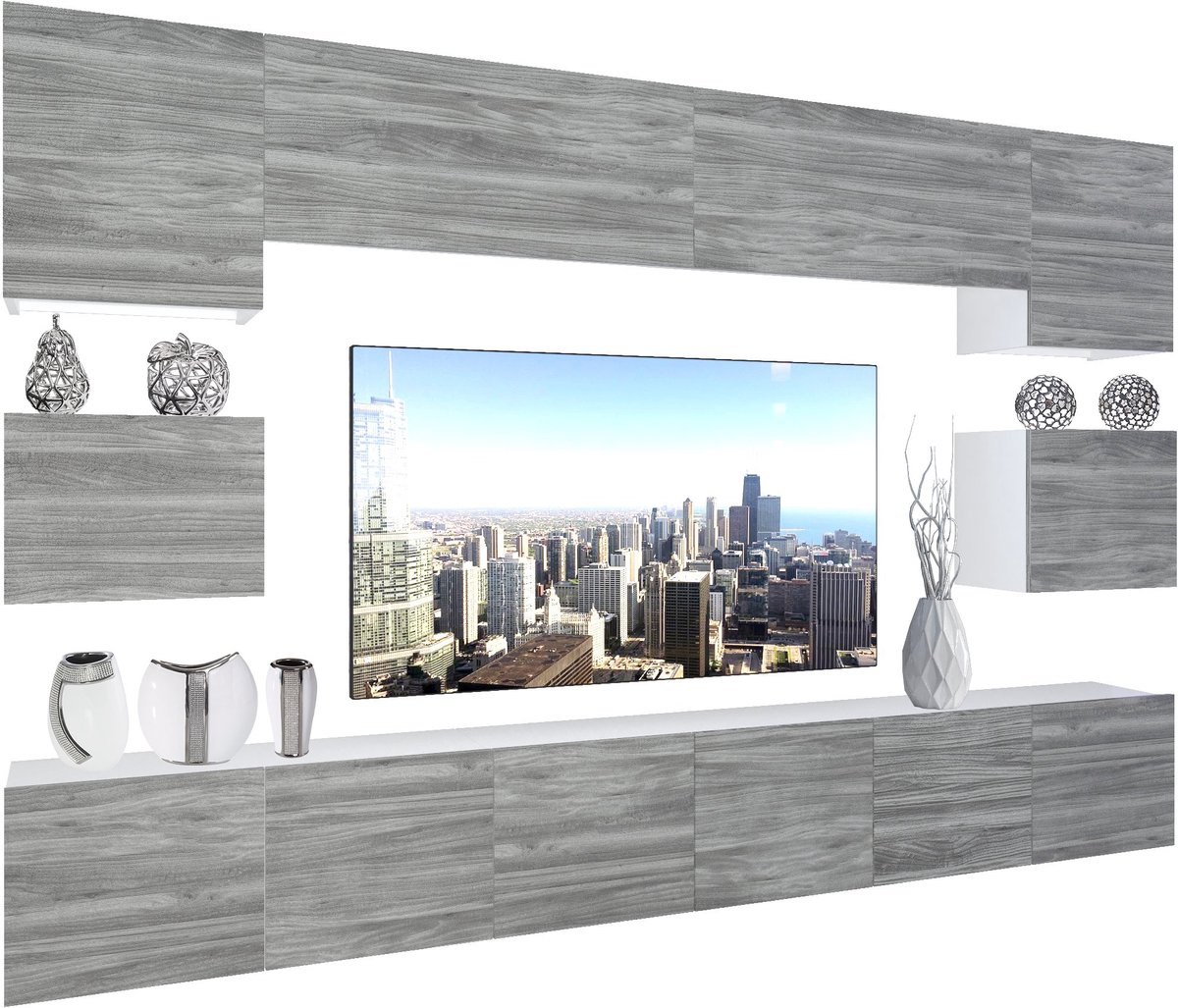 BELINI Wandmeubel NEX 3 - TV-Wandkast Set met LED-Verlichting Glamour Hout - Hoogglans Fronten