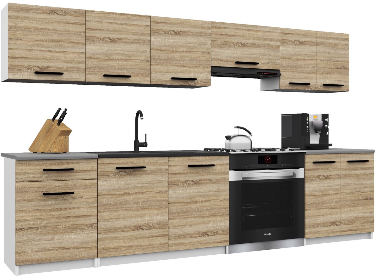 BELINI Keukenblok ITALIA 2 - Keukenmeubel Set 240 cm Sonoma Eiken met Werkbladen - Boven- en Onderkasten
