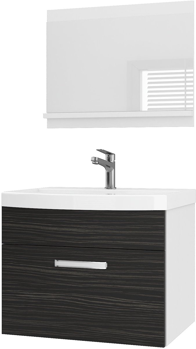 BELINI Badkamermeubel Set PRI M1 - Badmeubelset 60 cm Ebbenhout Mat met Wastafel en Spiegel - Wandmontage