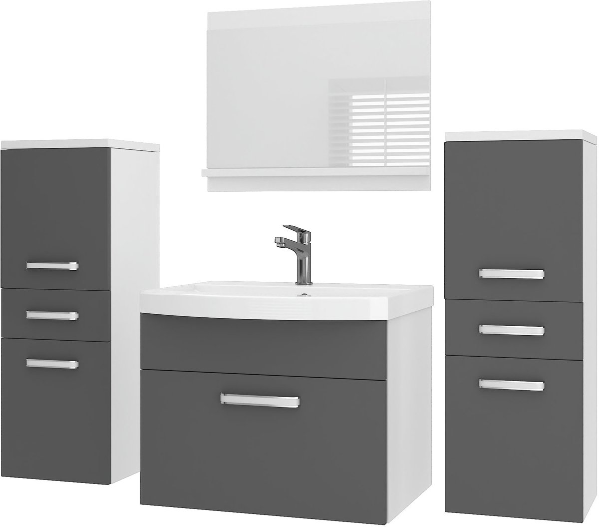 BELINI Badkamermeubel Set PRI M4 - Badmeubelset 120 cm Grijs Mat met Wastafel en Spiegel - Wandmontage