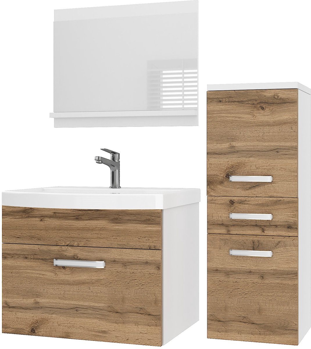 BELINI Badkamermeubel Set PRI M2 - Badmeubelset 90 cm Goudbruin Mat met Wastafel en Spiegel - Wandmontage