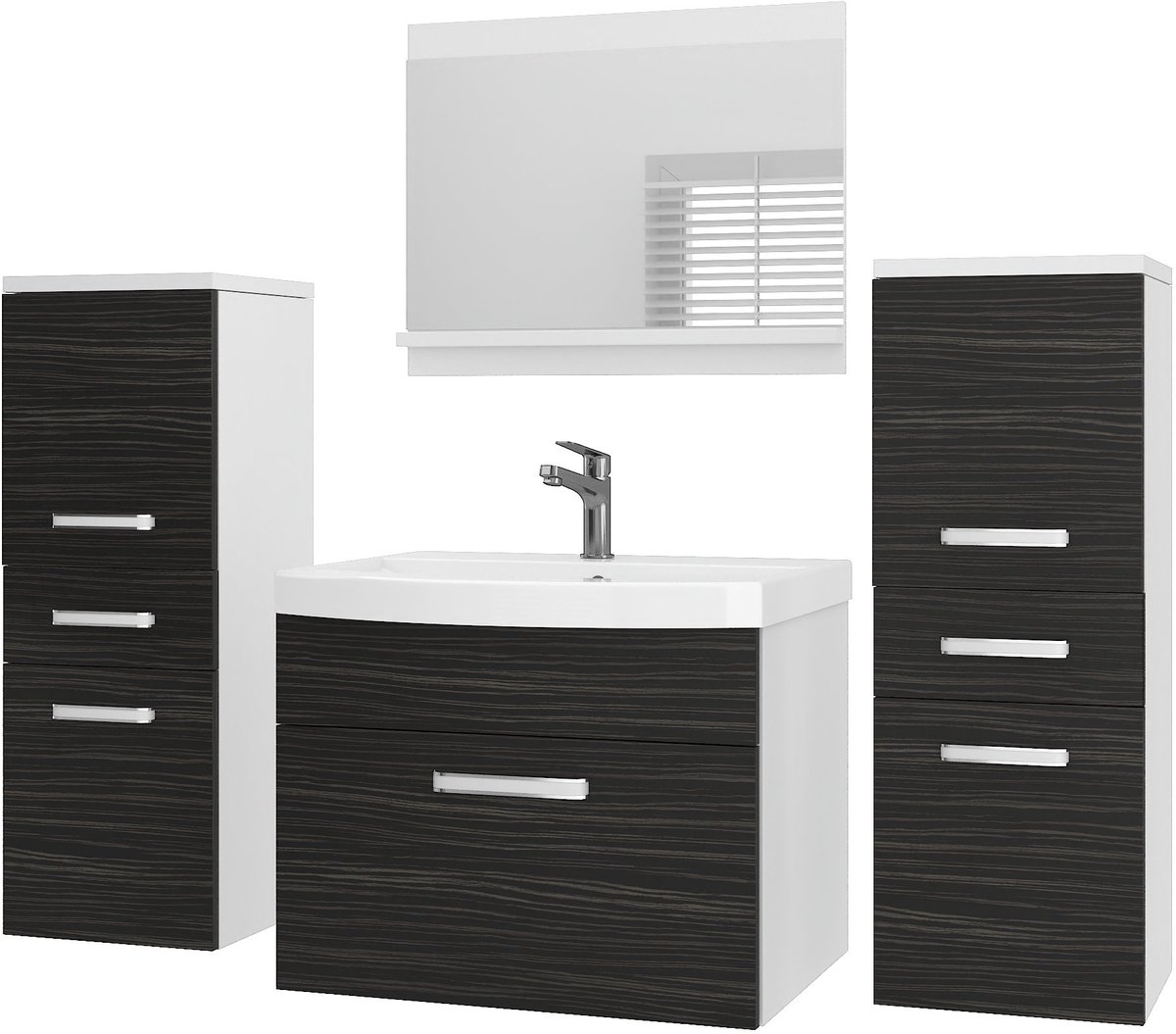 BELINI Badkamermeubel Set PRI M4 - Badmeubelset 120 cm Ebbenhout Mat met Wastafel en Spiegel - Wandmontage