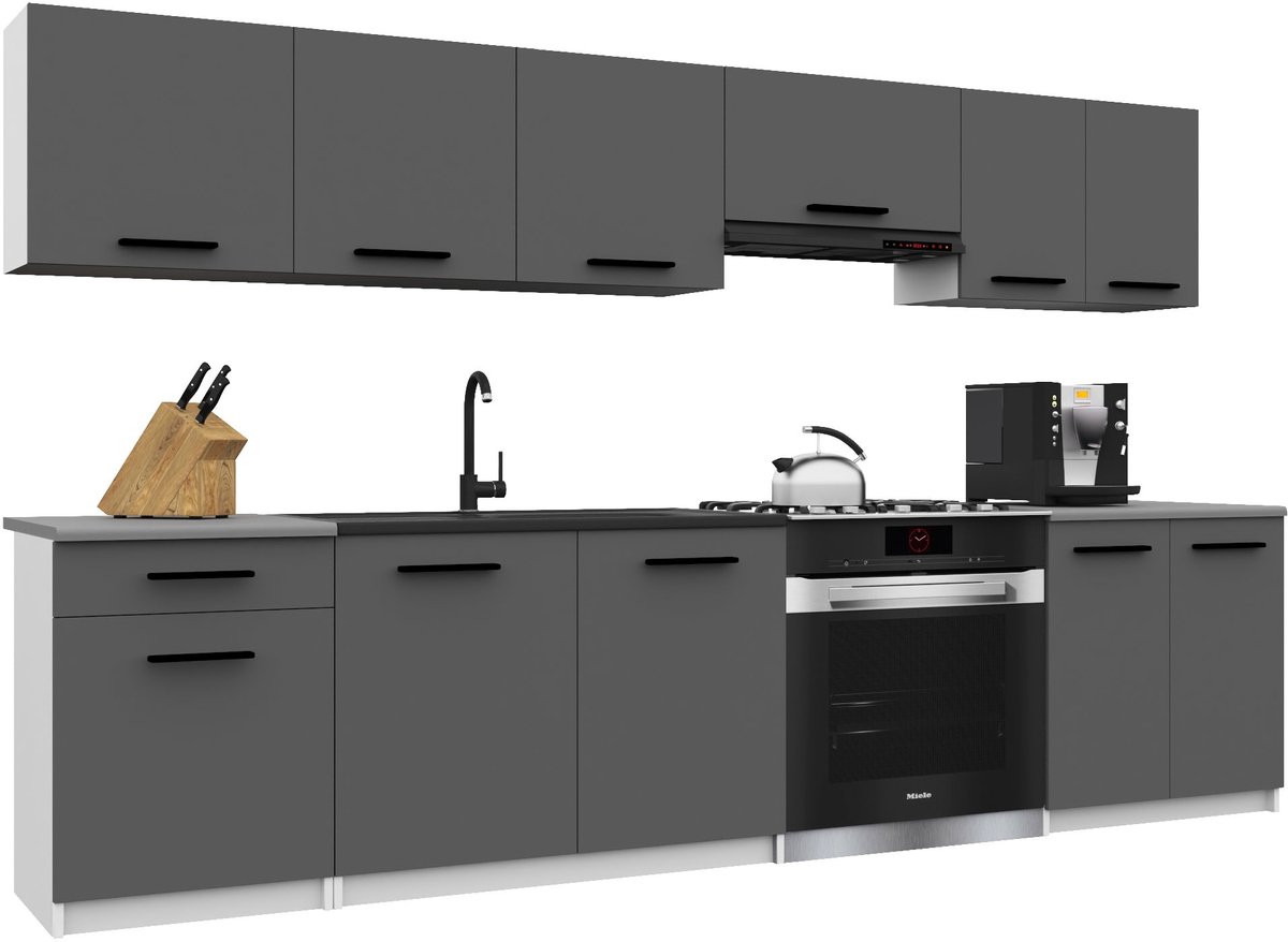 BELINI Keukenblok ITALIA 2 - Keukenmeubel Set 240 cm Grijs met Werkbladen - Boven- en Onderkasten