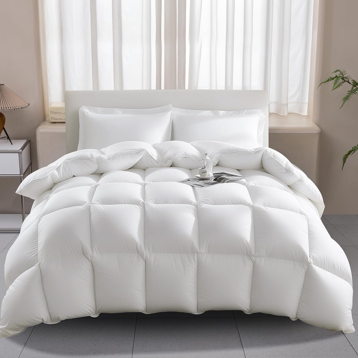 SnelShoppen - Luxe 100% Katoenen Ganzenveren Donzen Dekbed Queensize Dekbedovertrek - 1000TC Katoen, 750+ Vulkracht, Witte Dekbedden voor Alle Seizoen