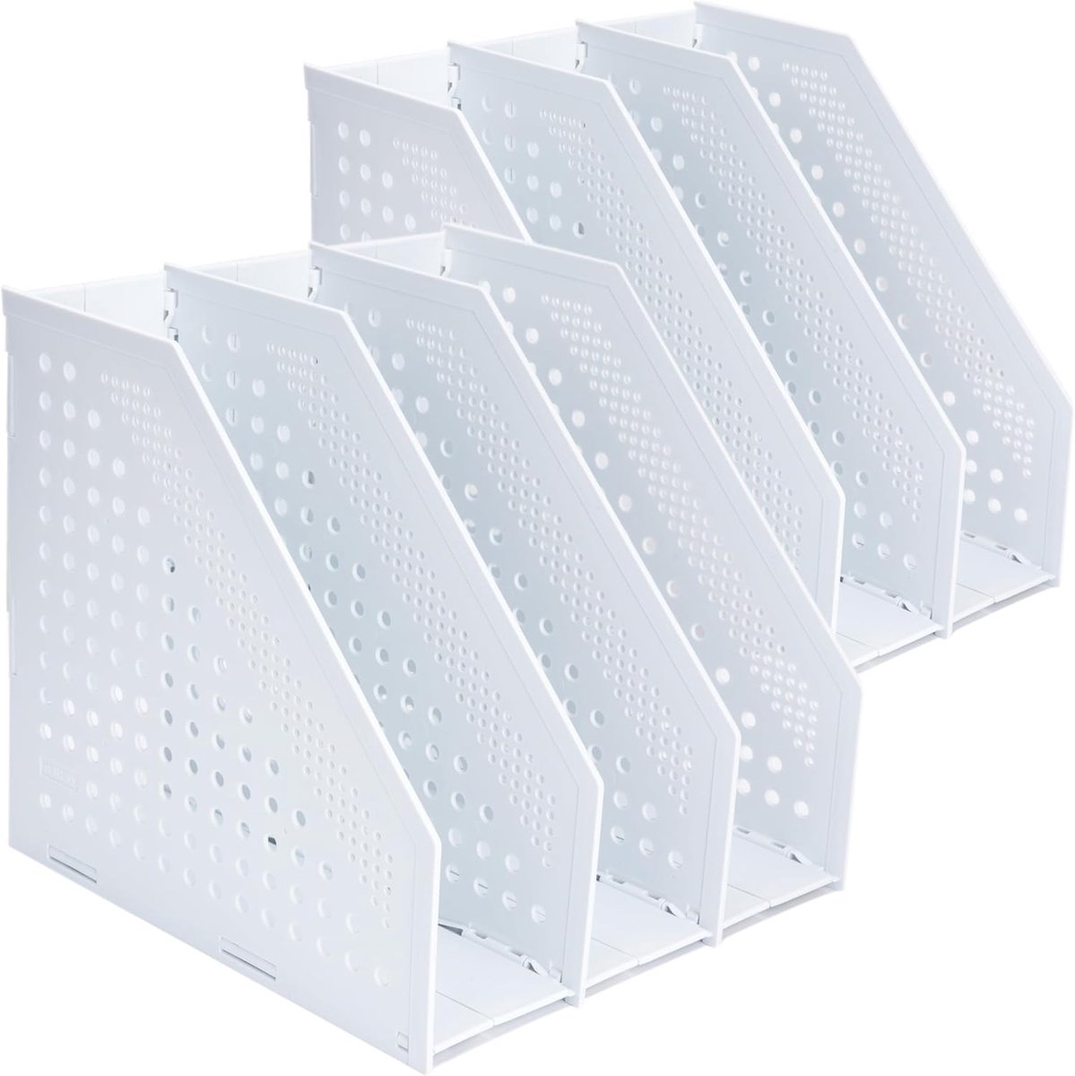 SnelShoppen - Opvouwbare Tijdschriftenmap A4, Set van 2 Papiermagazijnhouders met 3 Vakken, Bureau-Organizer voor Kantoororganisatie en Opslag, Lichtg