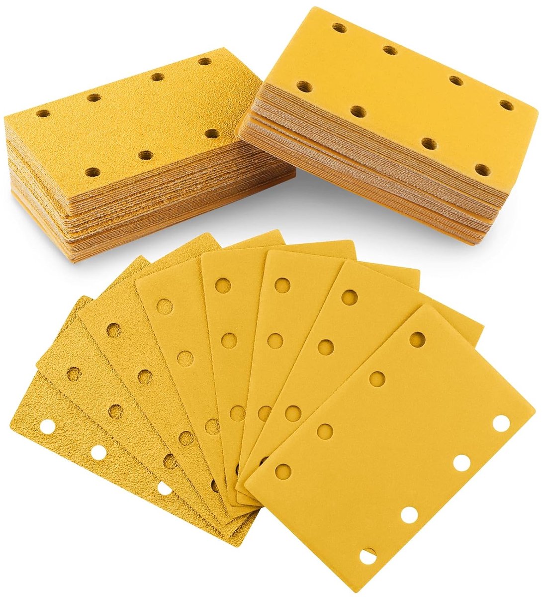 SnelShoppen - Schuurpapier Set 80 Stuks 80 x 133 mm met 8 Gaten en 8 Korrelgroottes van Aluminiumoxide - Geel Klittenband Schuurbladen voor Hout en Me