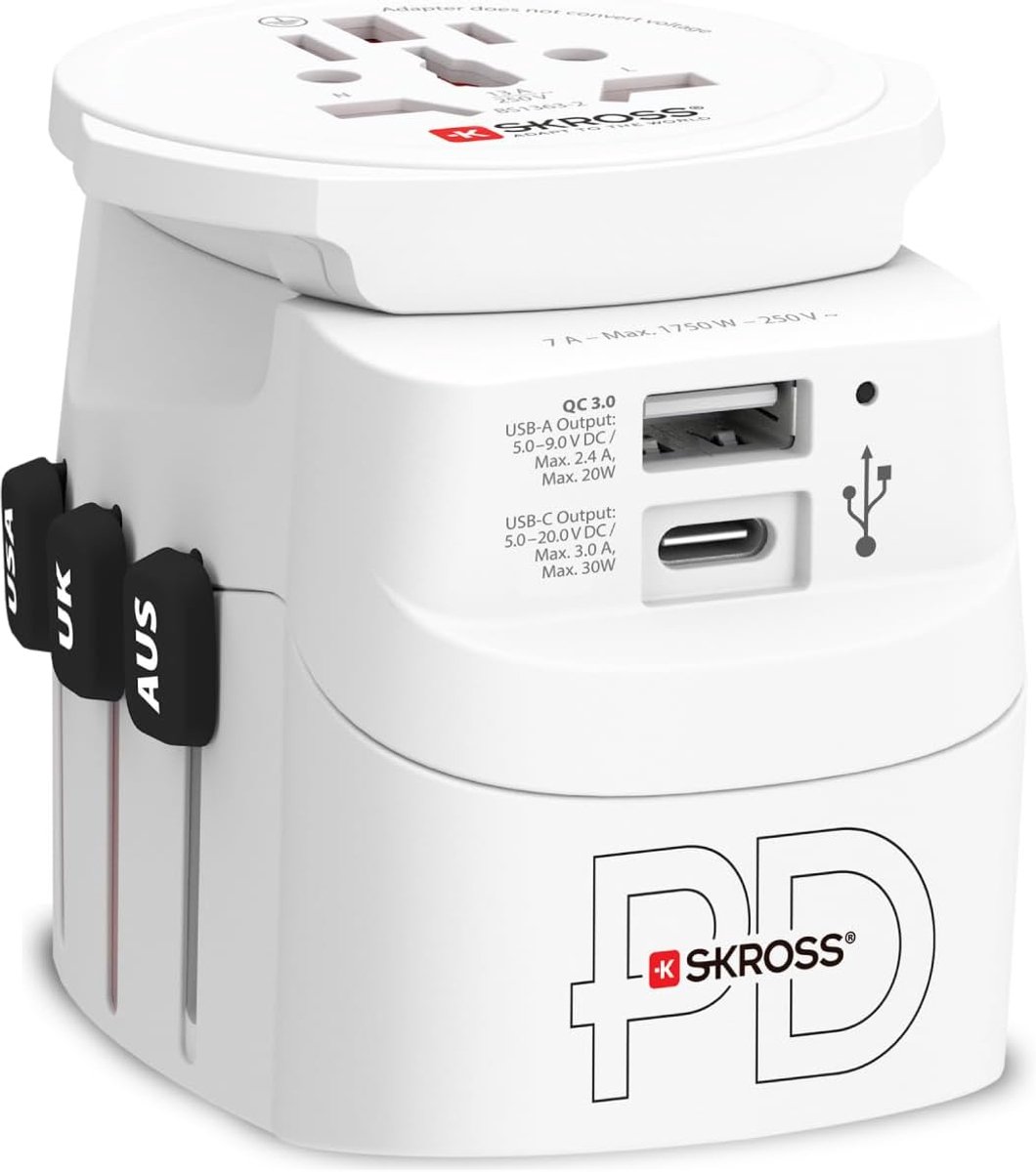 SnelShoppen - Wereld Reisadapter SKROSS PRO Light USB AC30PD - Compacte Reisstekker met Dubbele USB Poort en AC Stekker voor Wereldwijd Gebruik in Mee — cadeau in Gadgets - foto 2