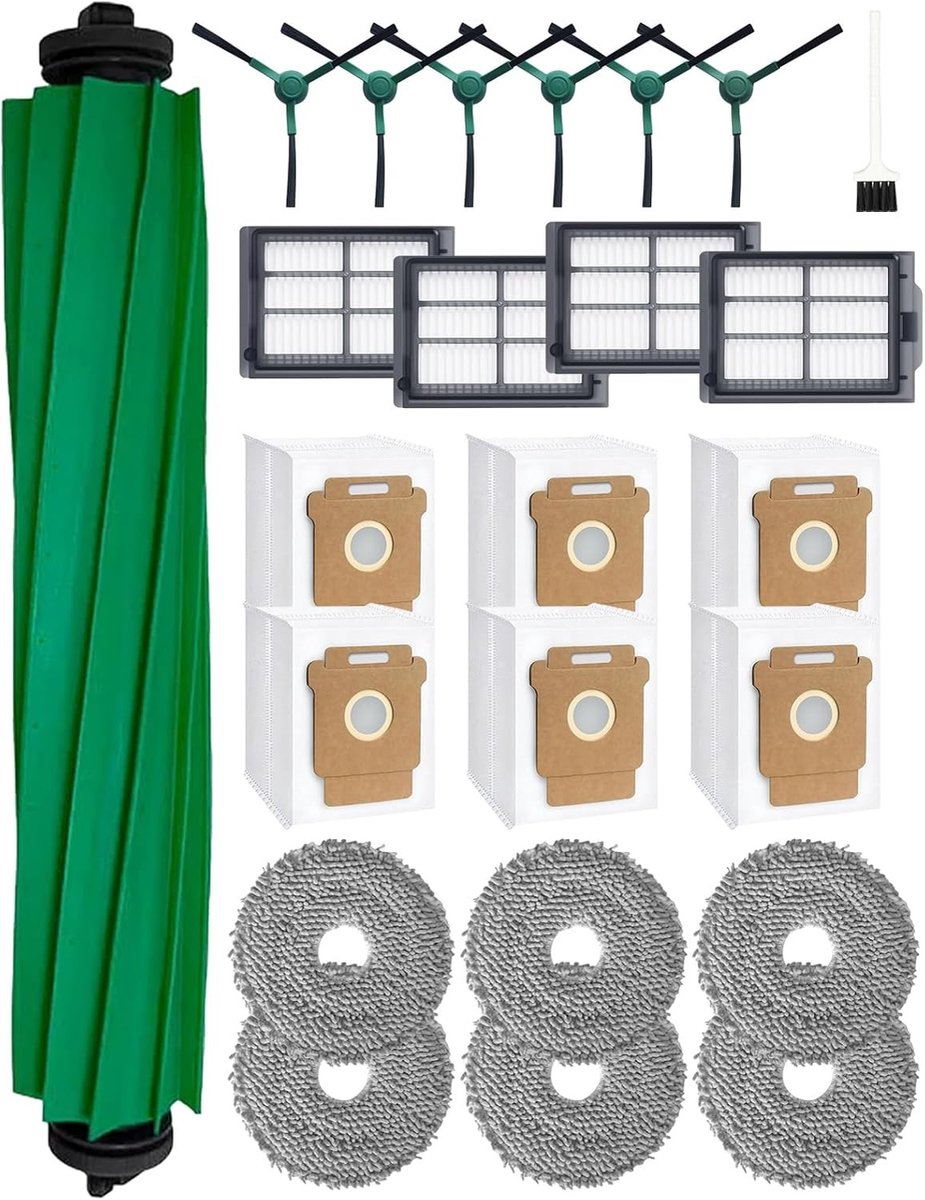 Complete Accessoireset voor Robotstofzuiger - 1 Hoofdborstel, 6 Zijkanten, 4 HEPA Filters, 6 Stofzakken en 6 Reinigdoeken voor Optimale Schoonmaakprestaties