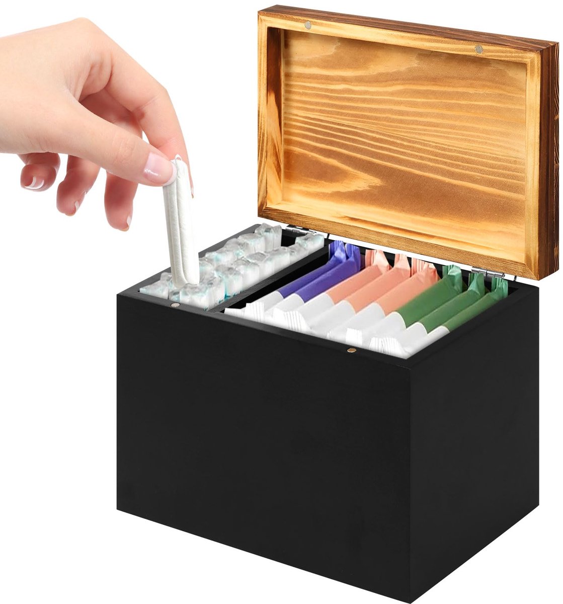 SnelShoppen - Guniata Tampon Organizer voor Dameshygiëneartikelen - Opbergdoos met Klapdeksel voor Wattenstaafjes, Q-Tips, Wattenpads - Zwarte Katoene