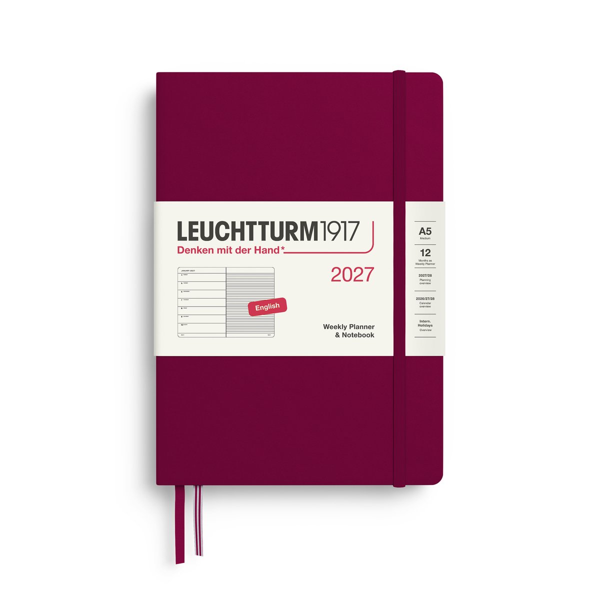 Leuchtturm1917 - 2027 Weekly Planner & Notebook - Medium - port red - hardcover
