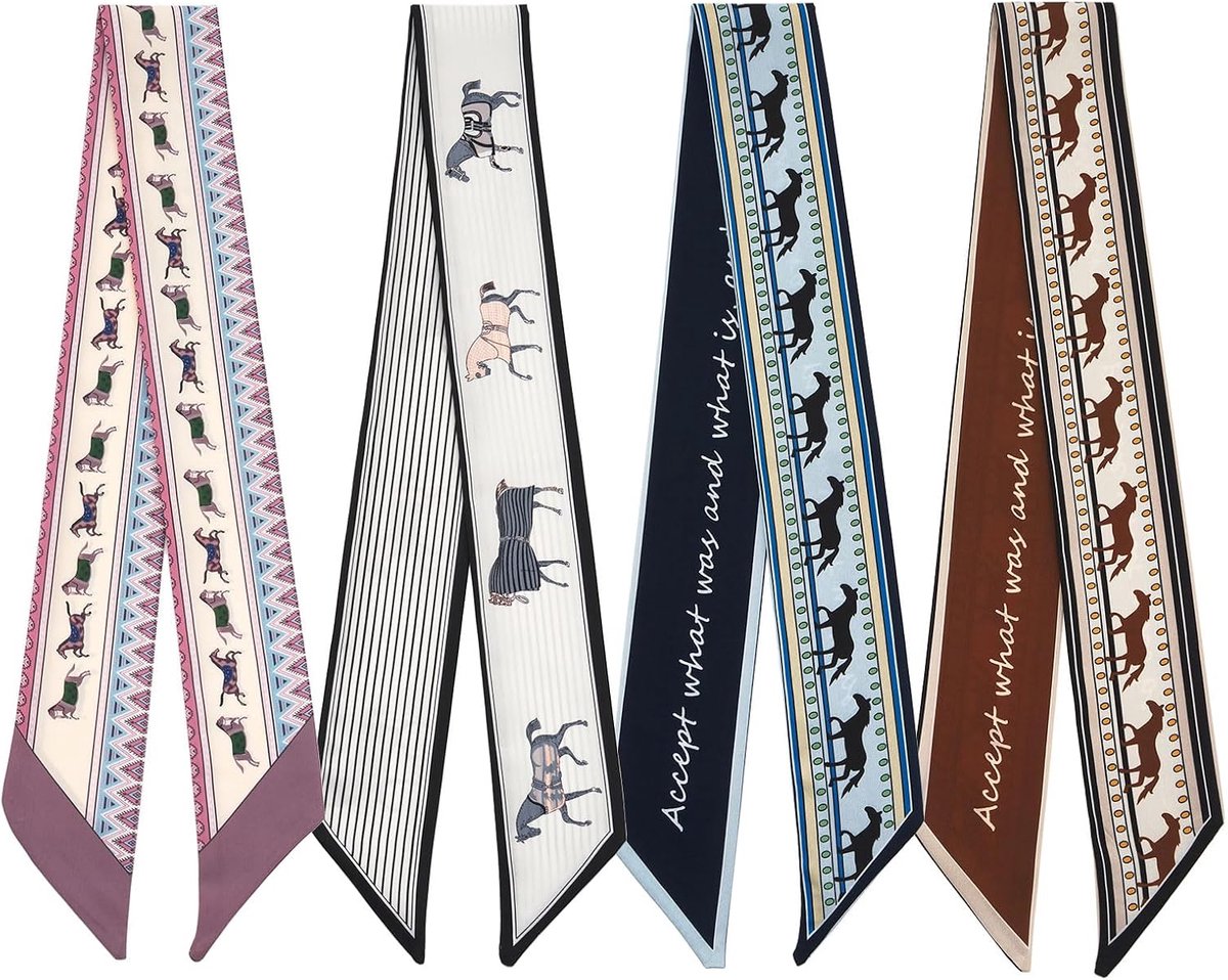 QIUTIMIY 4 Pack Purse Scarf Handbags Skinny Twill Hair Scarves Narrow Neck Scarf Band Women Fashion Accessories Bag - ShopVlot