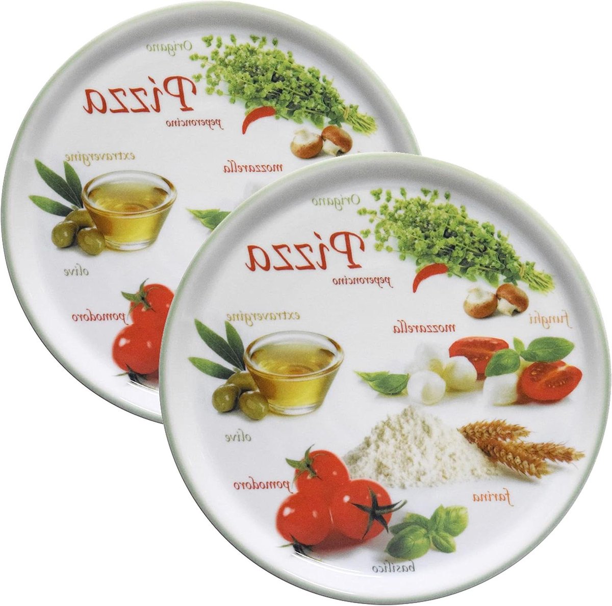 Pizzaborden Set Diners Serveertafel Italiaans Eten Vaatwasmachinebestendig 2 stuks 338 cm Groen