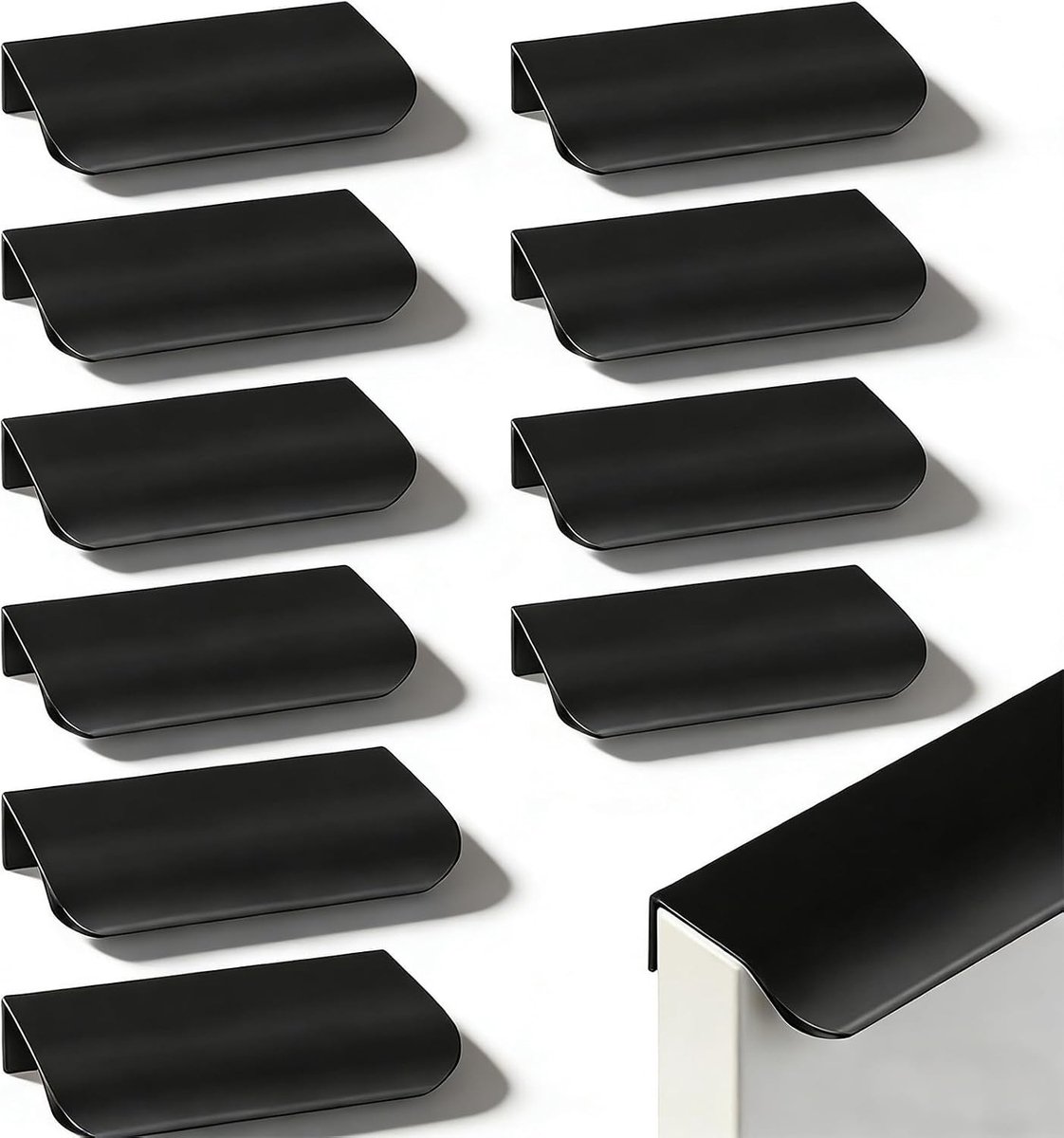 Verborgen Meubelgrepen Set van 10, Gebogen Ontwerp, Platte Keukengrepen, Duurzaam Aluminium, Ideaal voor Keukenkasten en Meubels (Zwart, 80MM)