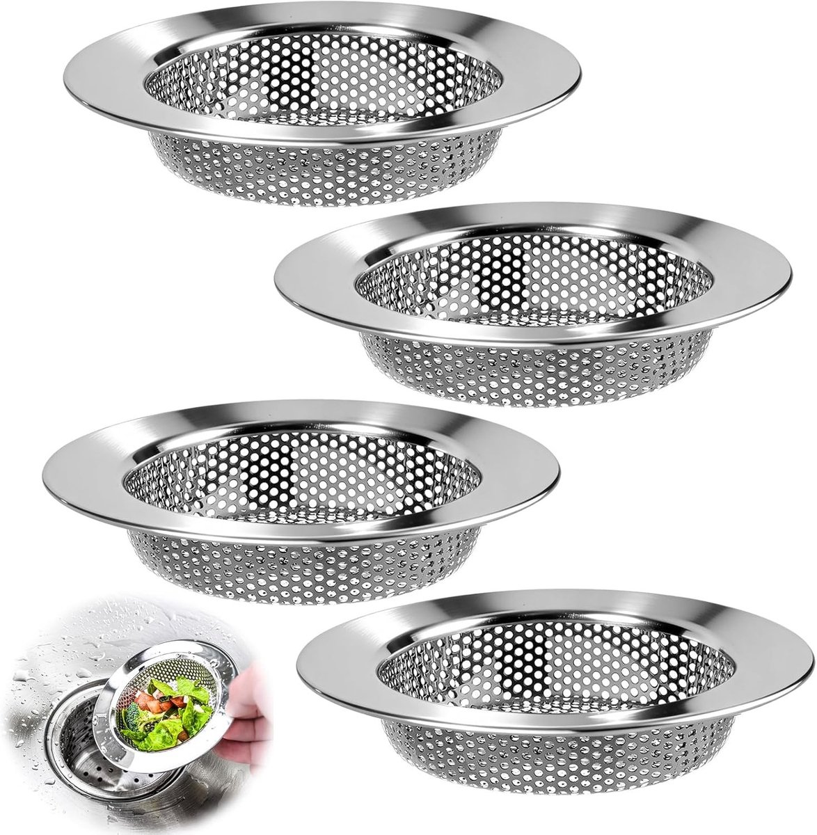 Efficiënte afvoerzeef set voor keuken en badkamer, voorkomt verstoppingen en vangt haren op, diameter 11,2 cm