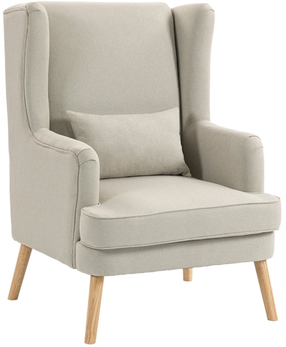 STILVORA Fauteuil 77 x 77 x 110 Cm - Hoge Rugleuning Met Lendenkussen En Brede Zitting - Voor Woonkamer Of Kantoor - Stof Beige