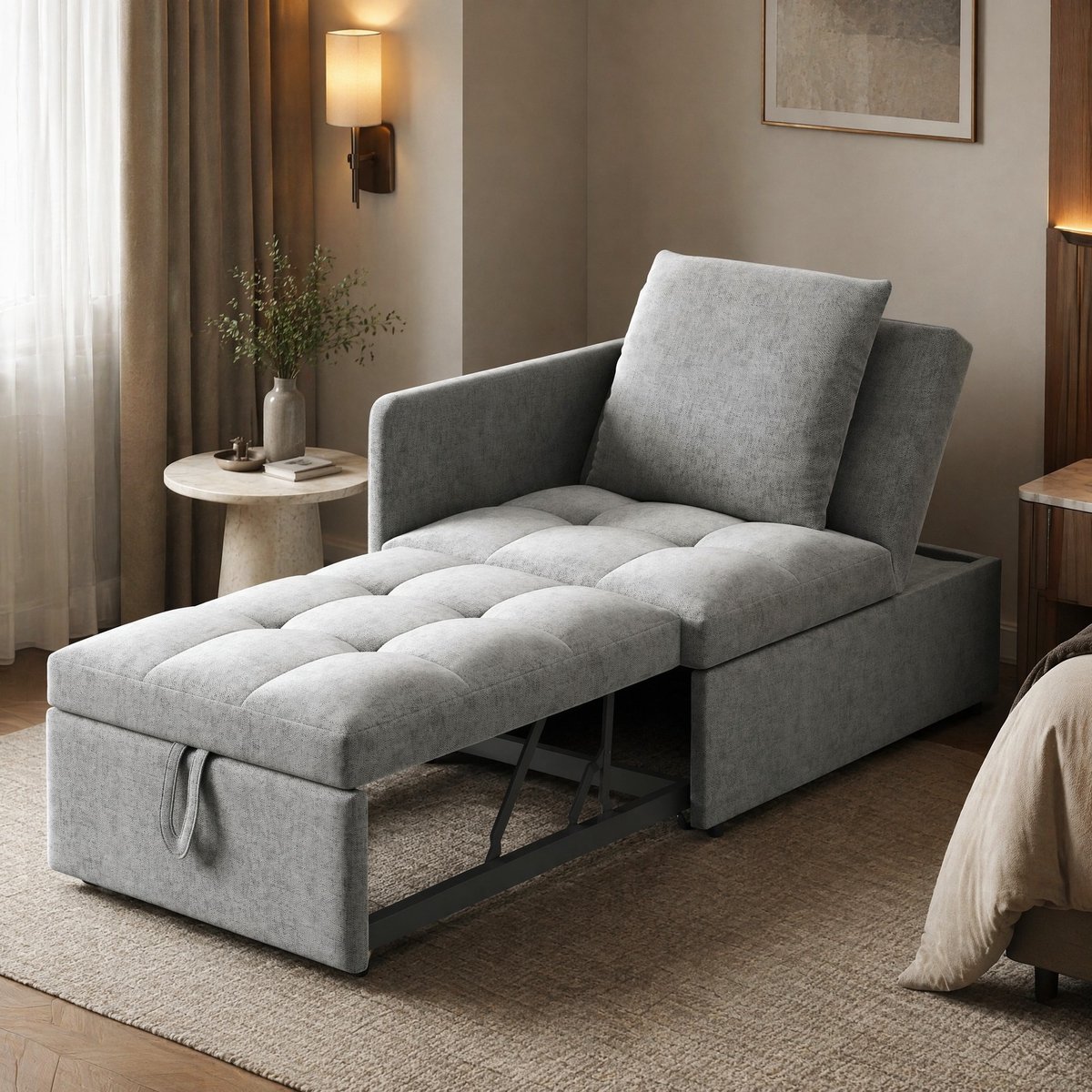 COVREO Slaapbank 177x68x65 cm grijs, linnen met 5-voudig verstelbare rugleuning