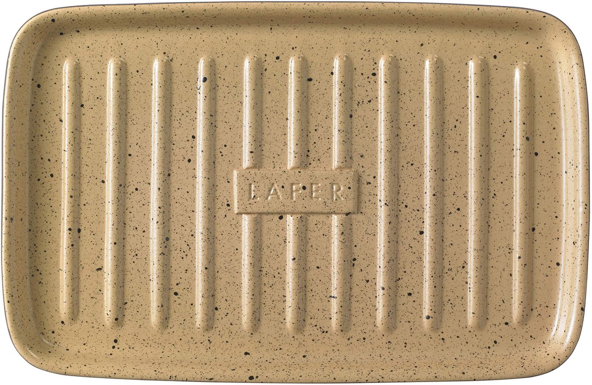 SnelShoppen - BBQ Plancha Rechthoekig 33 x 22 cm met Grillbruggen, Vuurvaste Klei, Natuurlijk Glazuur, Perfect voor Vlees, Vis en Worstjes, Ideaal voo