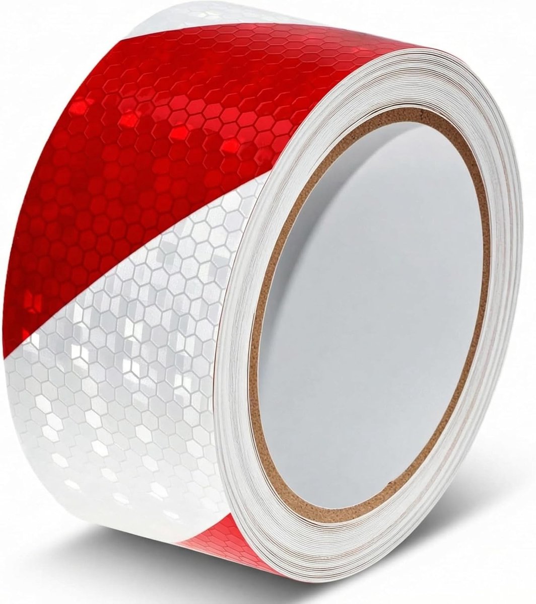 Reflecterende Tape Rood en Wit 5cm x 10m - Waterdichte en Plakbare Waarschuwingsband voor Voertuigen, Borden en Buitengebruik