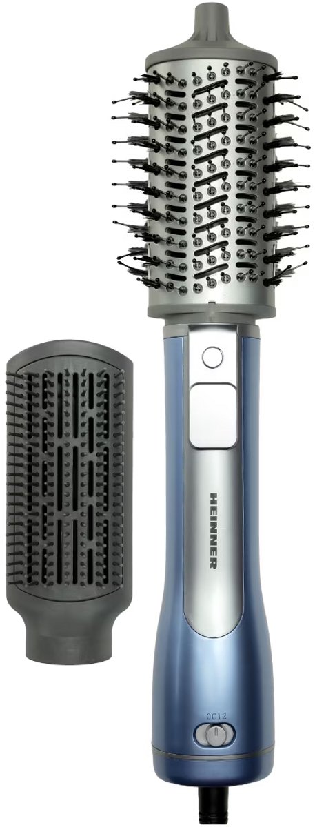 Heinner Heteluchtborstel – 1200 W DC-motor – 2 Warmte- en Snelheidsstanden – Ionische Functie – Koude Luchtstand – Ronde Borstel en Stijlborstel – Voor Drogen, Stylen en Steil Maken – Blauw/Grijs