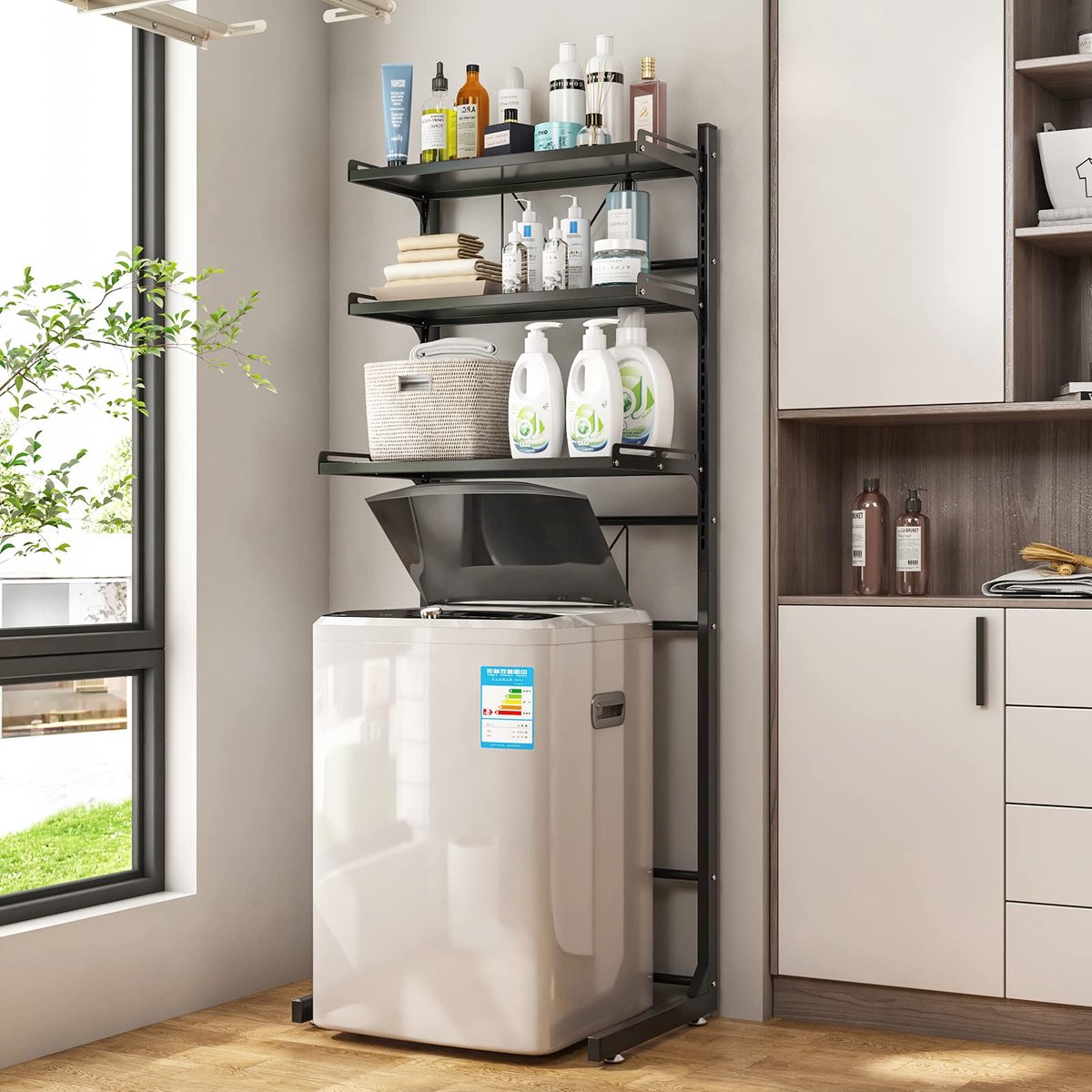 SnelShoppen - Verstelbaar Over The Toilet Wasmachine Organizer Opbergrek voor Badkamer met Hoogte Verstelbare Lade Tafel en Ruimtebesparend Ontwerp