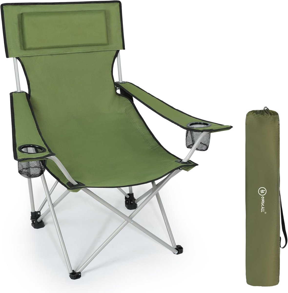 SnelShoppen - Opvouwbare Campingstoel Groen met Armleuning en Bekerhouder - Ideaal voor Kamperen, Tuin, Feest, en Buitenactiviteiten