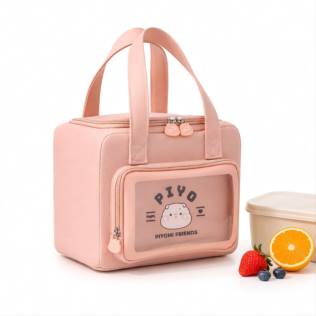 Rainbecom - Koeltassen - Lunchtas - Isolatie Koeltas 8L - Geïsoleerde Lunchbag met Transparant Voorvak - Voor Werk, Picknicktas, School en Onderweg - 26 x 16,5 x 18,5 cm - Roze