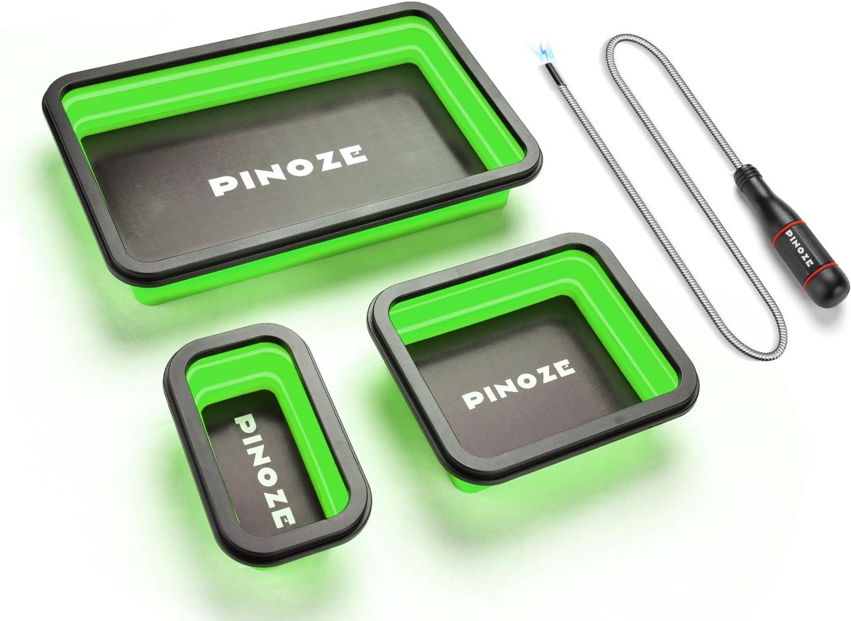 SnelShoppen - Opvouwbare Magnetische Onderdelen Organizer Trays - 3 Verschillende Grootte Gereedschapsbakken - Flexibel Magnetisch Pickup Tool 12" voo