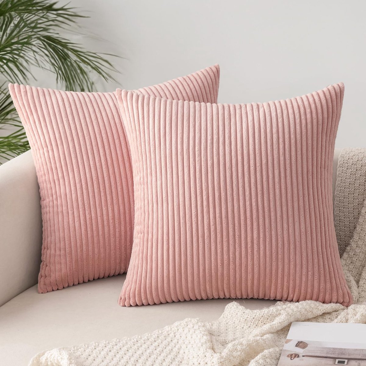 Set van 2 Corduroy Kussenhoezen Roze 40 x 40 cm - Zachte Kussens voor Bank, Slaapkamer en Woonkamer