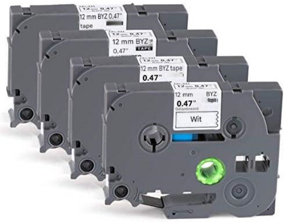 GELLDG 4 Stuks Schrijfbands - Etikettenband voor Brother P-touch - 12mm Breed Waterdicht en Hittebestendig TZ231 Tape - Geschikt voor Brother P-touch H100LB H105 1010 H107 1000 1005 1280 - Kunststof
