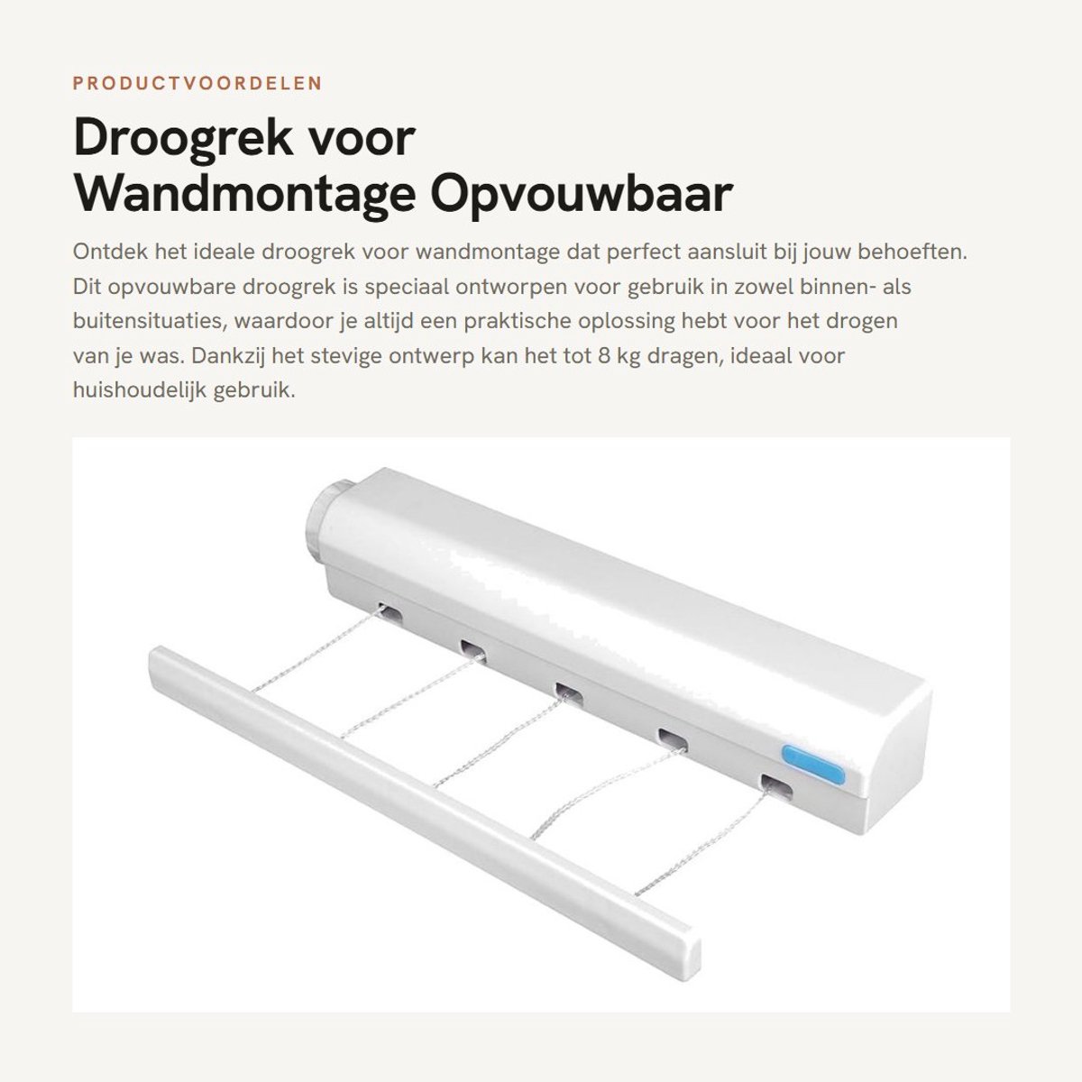 Dailygoods- Droogrek Opvouwbaar Heavy Duty - Wandmontage - Uittrekbaar tot 3,75 m - Ruimtebesparend - Voor Binnen/Buiten - Max. 8 kg belasting - Waslijn