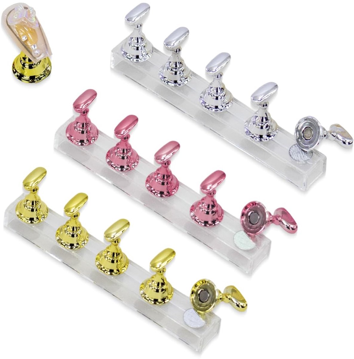 Dailygoods- Nagelstandaard 3 Sets - Acryl Nageldisplay - Magnetische Nagelstandaard - Manicure-Gereedschap - Oefenen van Nagelpunten - Geschikt voor Thuis en Salon