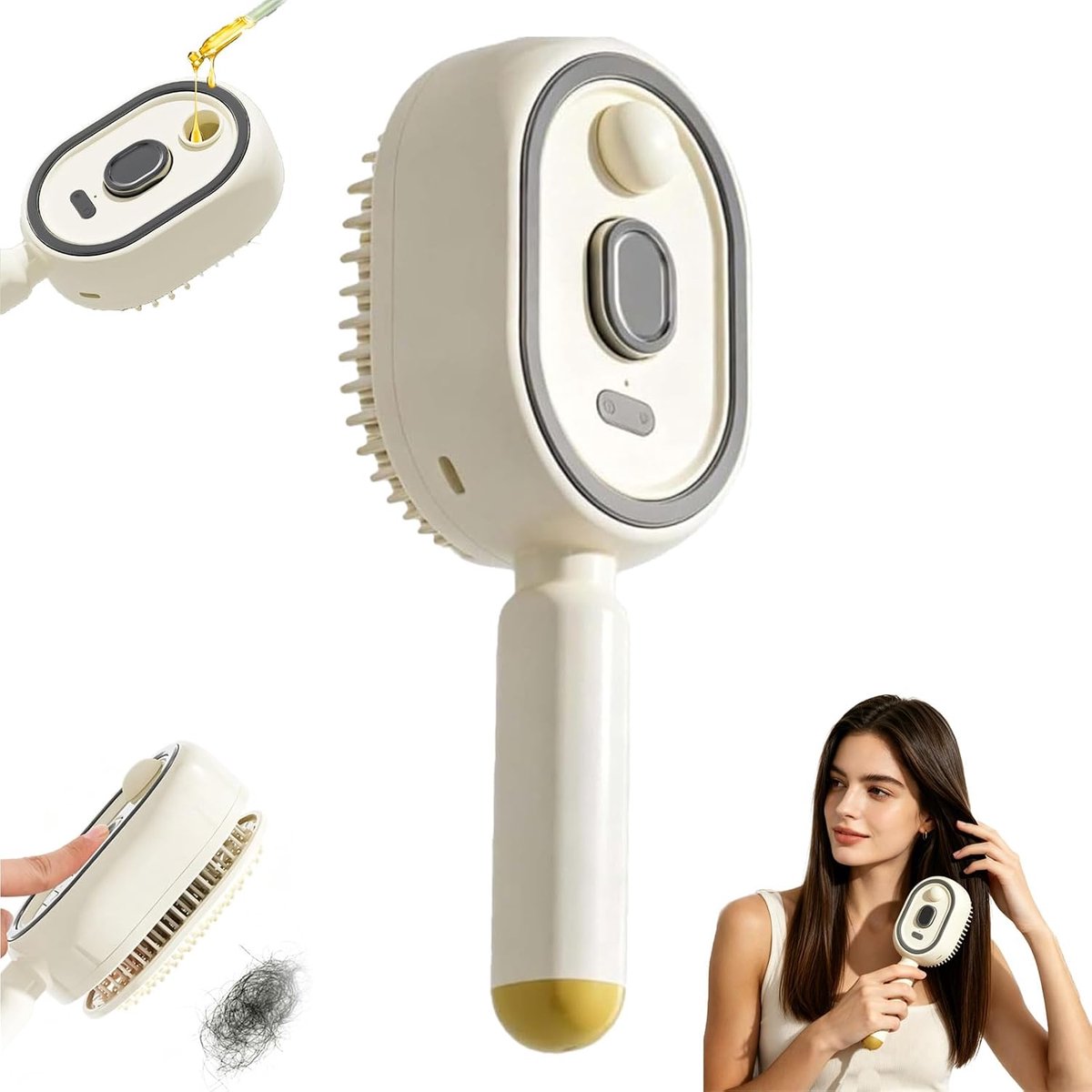 VHV - Stijlborstel - Elektrische haarborstel - Massageborstel - Stoomborstel - Oplaadbaar - Anti-frizz - Met sprayfunctie - Voor elk haartype - Gebroken wit