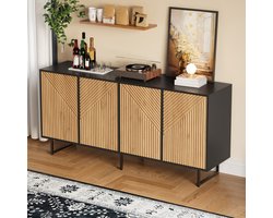 DESMIU Dressoir - Vier Deuren Met Verdeelde Opbergruimte - Voor Woonkamer En Interieur - Spaanplaat En Metaal - 160x40x75 Cm - Naturel
