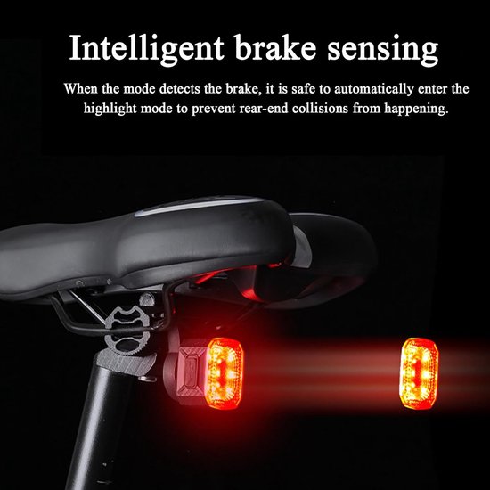 KZQ Oplaadbaar fiets achterlicht met remsensor 6 modi weerbestendig voor dag en nacht fietsaccessoire — afbeelding 4