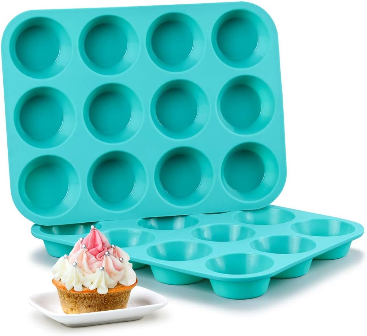 12-Muffinbakvorm - Lichtblauw - Siliconen - Bakvorm - Cupcake Bakvorm - Muffinvorm - Cupcake Vormpjes - Muffin - Cupcake - Non Stick - 12 Stuks