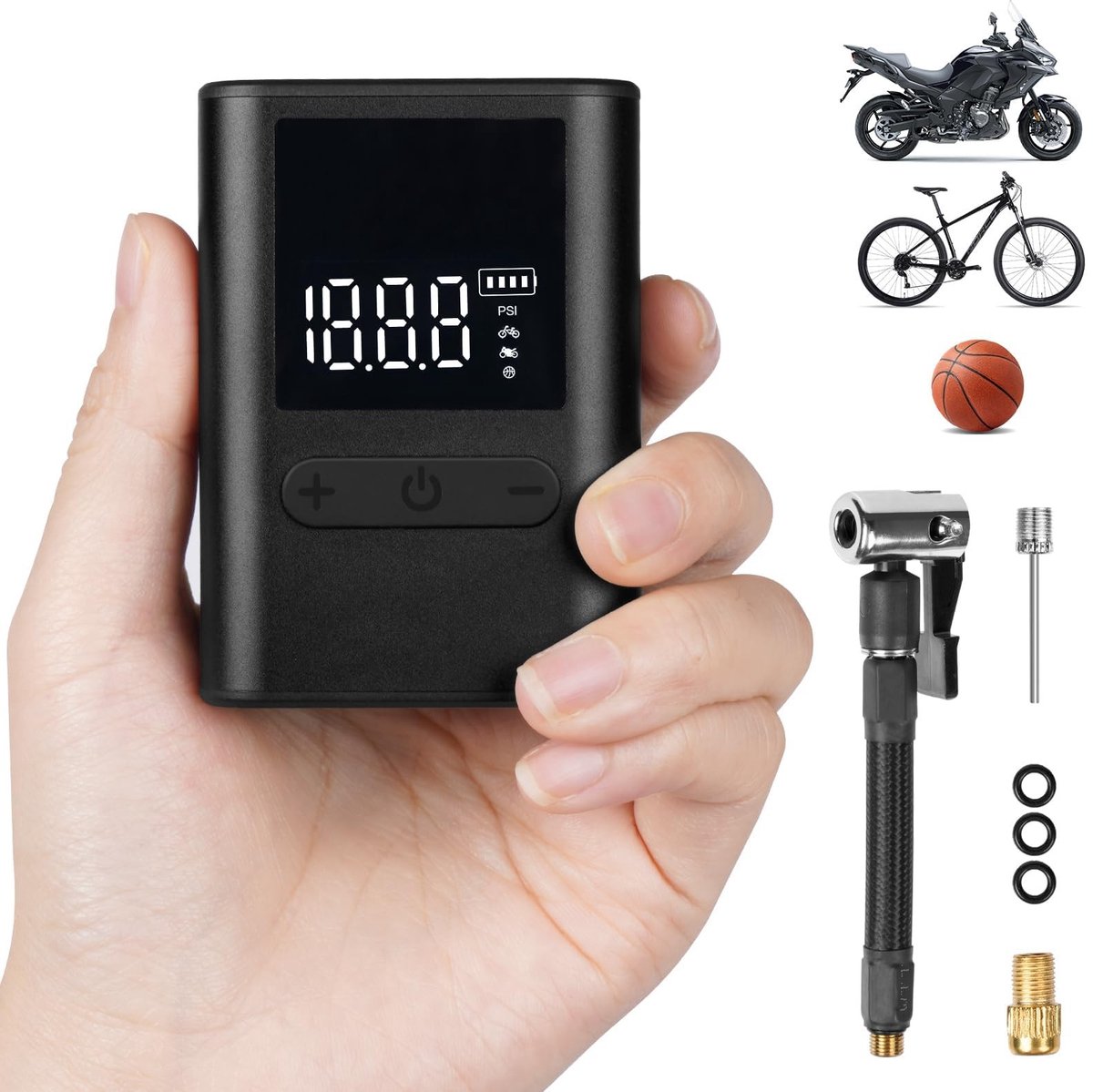 Dailygoods - Mini Fietspomp - Elektrische Fietsluchtpomp - Compact en Lichtgewicht - 100PSI - Draagbare Fietspomp - Digitale Drukmeter - Geschikt voor...