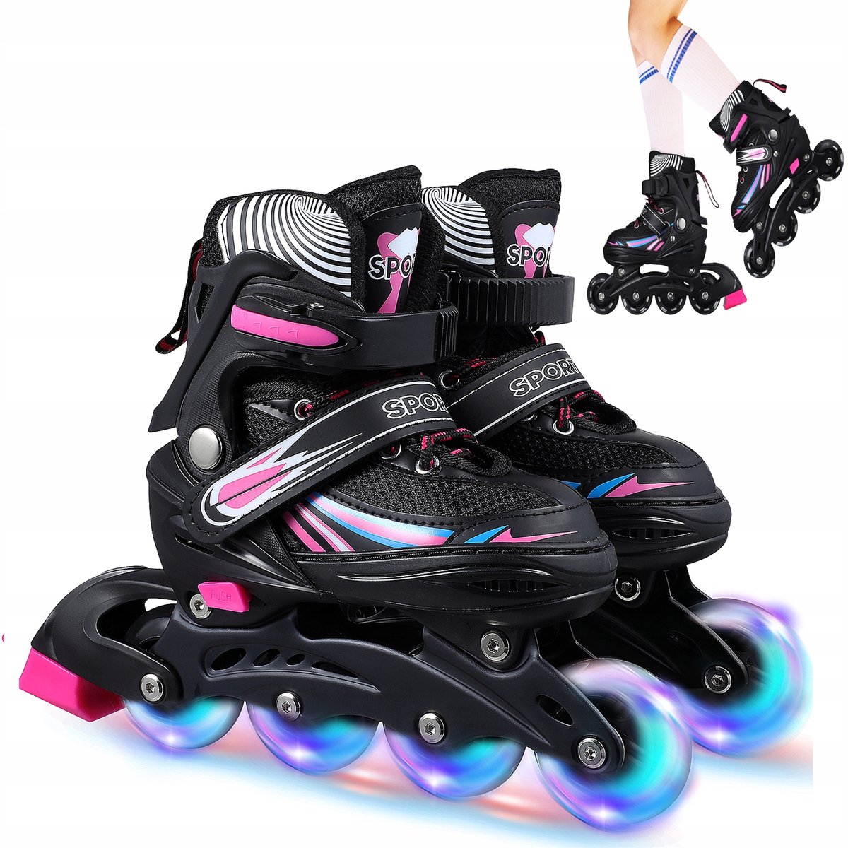Verstelbare Inline Skates – 19-21 cm Unisex – Comfortabele- Verstelbare Rolschaatsen voor Volwassenen & Tieners Roze