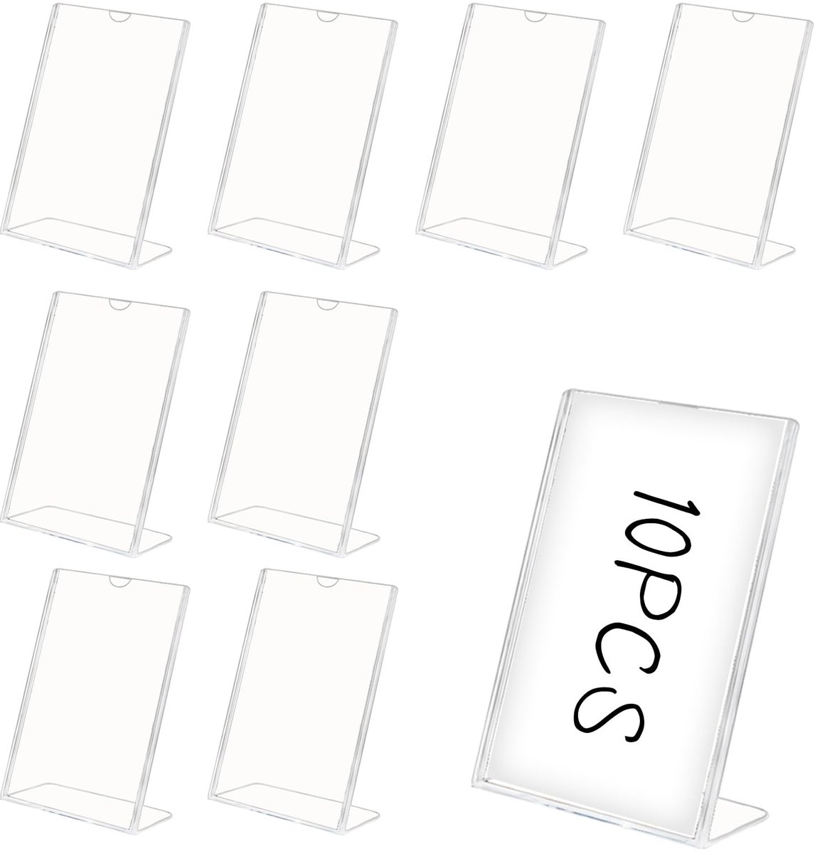 Dailygoods- Bordenhouder 10 stuks - A6 Tafelstandaard - Transparante Kunststof - Schuin Ontwerp - Hoogwaardig Acryl - 20 x 13 x 10 cm - Standaard